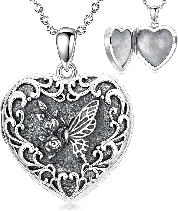Locket Pendant Necklace for Women, 925 Sterling Silver Dainty Photo Necklace, Christmas Valentine's Day Mother's Day Memorial Jewelry Gifts (With Gift box)