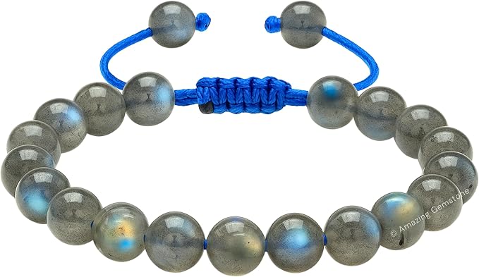 Amazing Gemstone Labradorite Bracelet, Gifts for Men & Women - Protection Healing Crystal Bracelet - 8mm Gemstone Beaded Adjustable Bracelet, Pulseras para Hombres Mujer Stocking Stuffers