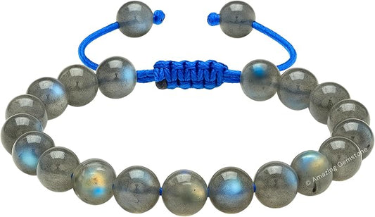 Amazing Gemstone Labradorite Bracelet, Gifts for Men & Women - Protection Healing Crystal Bracelet - 8mm Gemstone Beaded Adjustable Bracelet, Pulseras para Hombres Mujer Stocking Stuffers