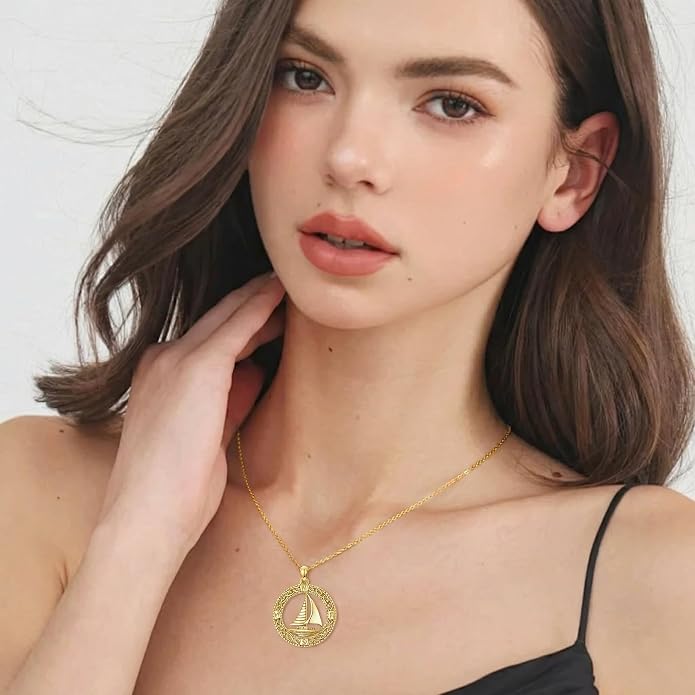 Compass/Sailboat/Lighthouse/Rudder Anchor Necklace for Women 18K Gold Plated Nautical Navy Jewelry Sea Lover Sailor Necklace Mothers Day Gifts for Women Mom Wife