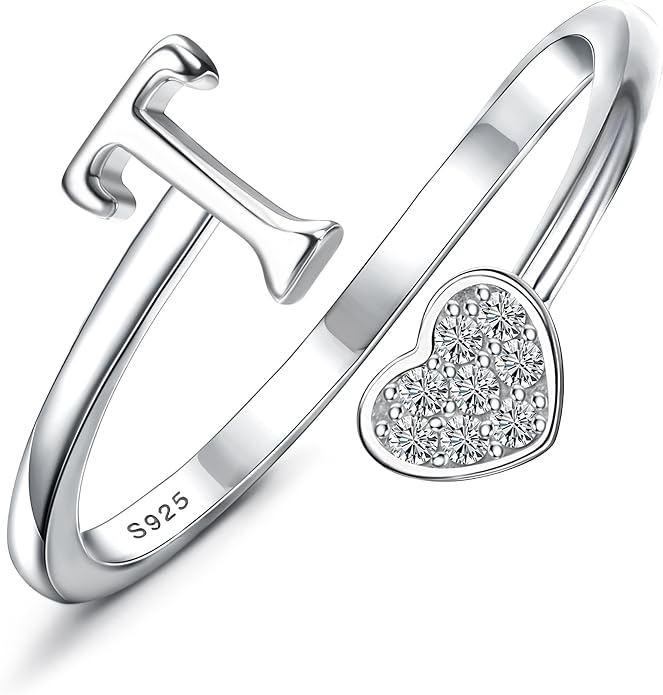 MILACOLATO 925 Sterling Silver Initial Rings for Women Teen Girl 18K Gold Plated Heart Initial Rings Adjustable Capital Letter Ring Stackable Thumb Pinky Rings for Daughter Birthday Bridesmaid Gifts Jewelry, A to Z