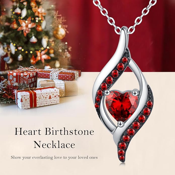 KiiKii Birthday Gifts for Women Birthstone Necklace Platinum Plated 925 Sterling Silver Forever Love Heart Pendant Meaningful Jewelry Gifts for Wife Mom