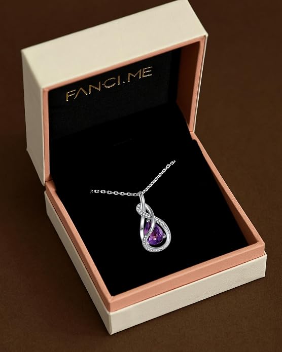 FANCIME TimelessTie Birthstone Necklace for Women White Gold Plated Sterling Silver Ribbon Design Jewelry Knot Pendant Fine Jewelry Gemstone Anniversary Birthday Graduation Mothers Day Gifts for Women Wife Mother Her