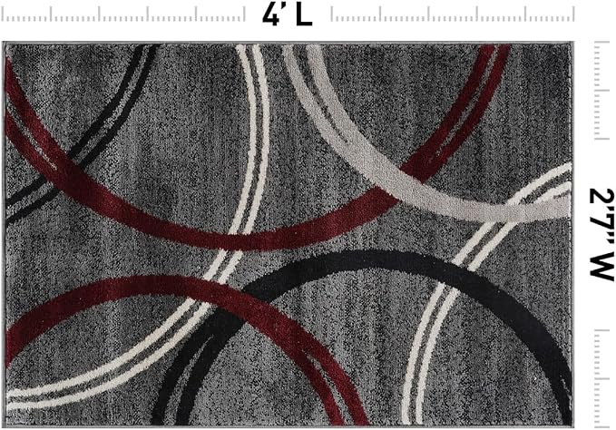 Rugshop Wavy Circles Modern Non-Shedding Accent Area Rug Red 2'7" x 4'