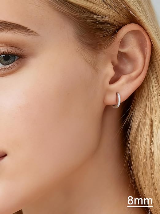 SILVERCUTE 925 Sterling Silver Huggie Hoop Earrings for Women,Hypoallergenic Small Hoop Earrings Lightweight Silver/14K Gold Hoops Cartilage Earrings for Women,8/10/12mm