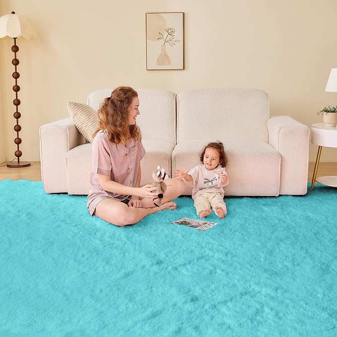 OPPODREAM 9x12 Aqua Blue Rugs for Bedroom, Ultra-Soft Fluffy Area Rugs for Living Room, 9 x 12 Shag Carpet for Nursery, Kids, Girl, Boy, Baby, Plush, Fuzzy, Shaggy, Cute Home Decor