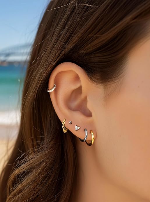 2PCS Titanium Internally Threaded Gem Labret | 16G Flat Back CZ Crystal Stud Earrings | Tragus Helix Cartilage Conch Lip Monroe | Implant Grade Body Piercing Jewelry