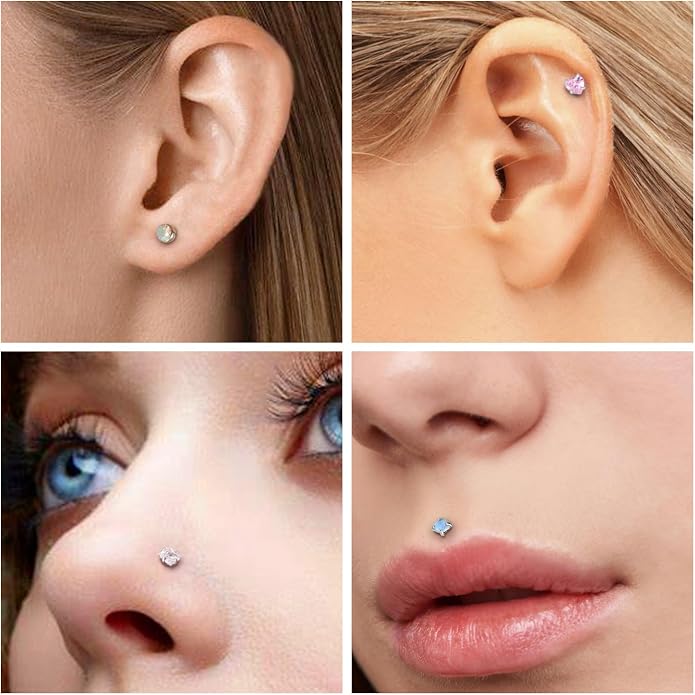 Vsnnsns 14K Gold Plated 16G 18G 20G Threadless Nose Rings Studs Flat Back Earrings Stainless Steel Tragus Helix Conch Earrings Stud Snake Bite Lip Rings Labret Medusa Piercing Jewelry for Women Men