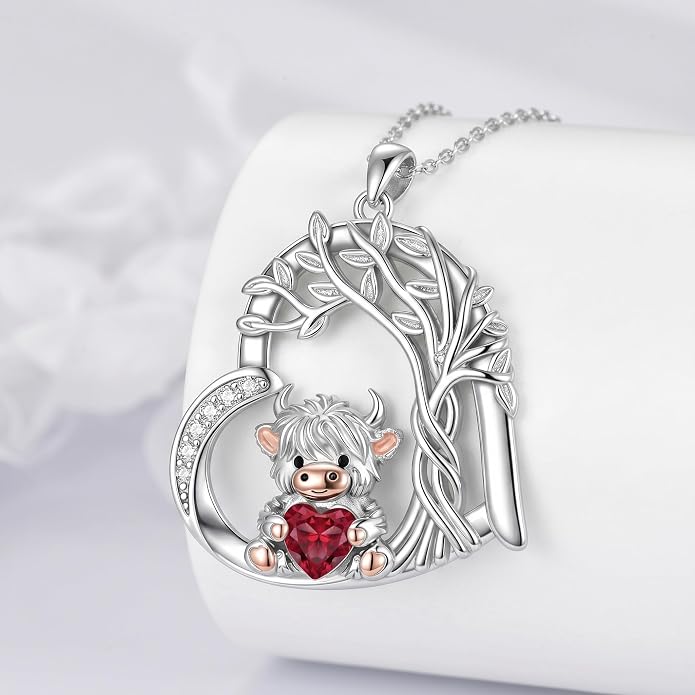 PELOVNY Teddy Bear Necklace for Women 925 Sterling Silver Bear/Highland Cow/Fox/Cat/Axolotl Birthstone Necklace Christmas Birthday Jewelry Gifts for Mom Daughter Wife Sister