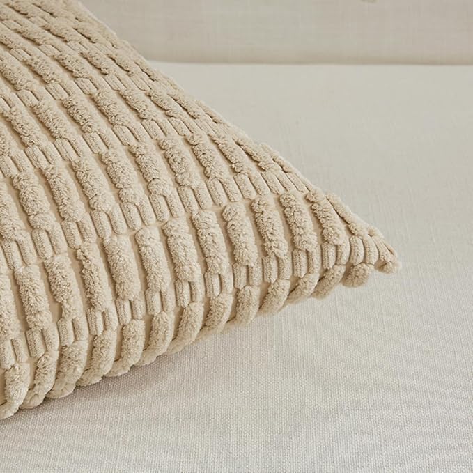 Fancy Homi 4 Packs Decorative Throw Pillow Covers for Living Room Couch Bed, Modern Farmhouse Boho Home Décor Accent Cushion Case, 20" x 12", Tan