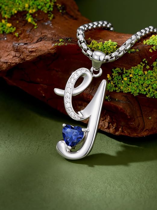 Birthday Gifts for Women Alphabet A to Z Initial Birthstone Pendant Necklaces for Women - 18k White Gold Plated Personalized Name Jewelry Anniversary Graduation Gifts for Wife Her Daughter Girlfriend(with Gift Box)