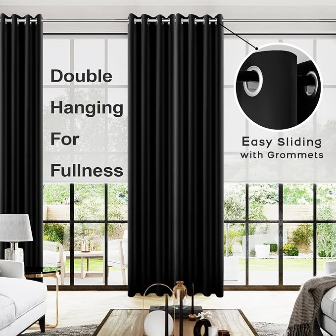 KOUFALL Blackout Curtains 102 Inches Long for Living Room 2 Panles Set Grommet Top Window Sun Light Blocker Custom Made Size Thermal Insulated Thick Black Out Curtains for Bedroom,52x102 in Length