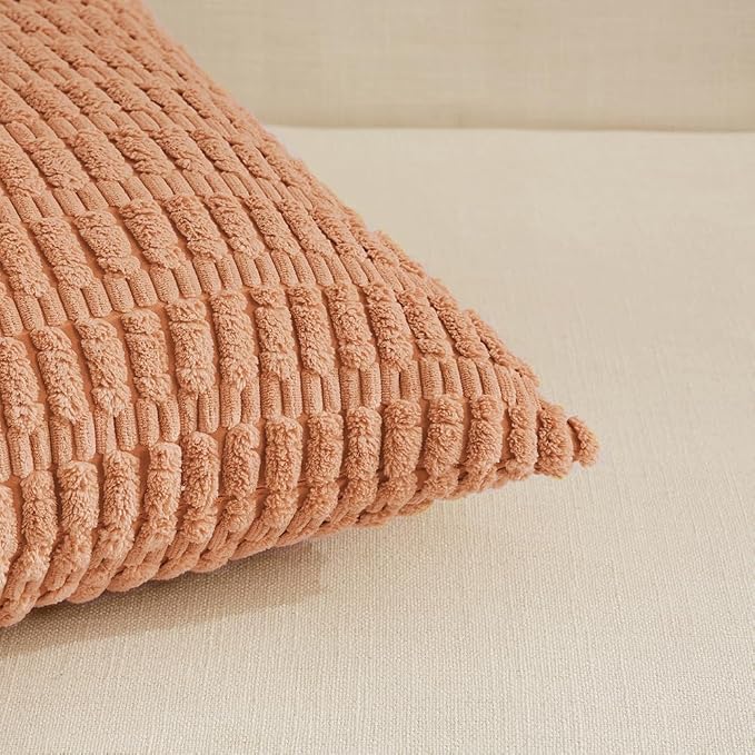 Fancy Homi 4 Packs Decorative Throw Pillow Covers for Living Room Couch Bed, Modern Farmhouse Boho Home Décor Accent Cushion Case, 16" x 16", Peach