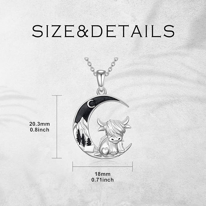 Highland Cow Gifts for Women 925 Sterling Silver Highland Cow Birthstone Necklace Fluffy Cow Jewelry Gifts Birthday Christmas