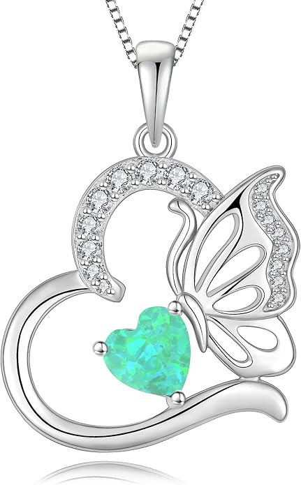 Butterfly Necklace for Women 925 Sterling Silver Heart Pendant Birthstones Jewelry Gift