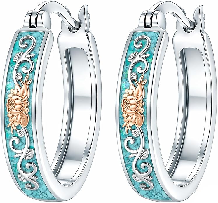 Opal/Turquoise Huggie Earrings 925 Sterling Silver Opal/Turquoise Small Animal Huggie Hoop Earrings Animal Huggies Earring Jewelry Gifts for Women Mom Her