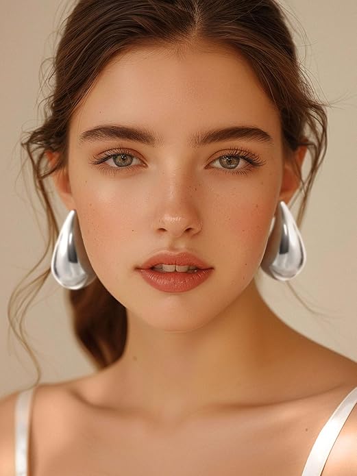 KeyStyle Chunky Gold Hoop Earrings for Women Trendy, Stainless Steel TearDrop Hoops Earring, Lightweight Water Drop Ear Jewerly