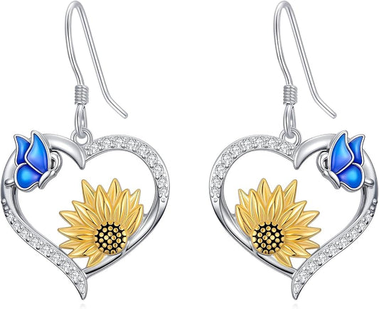 Bee/Butterfly/Dragonfly/Hummingbird/Sunflower Earrings for Women 925 Sterling Silver Sunflower Earrings Hypoallergenic Animal Jewelry Gifts for Women