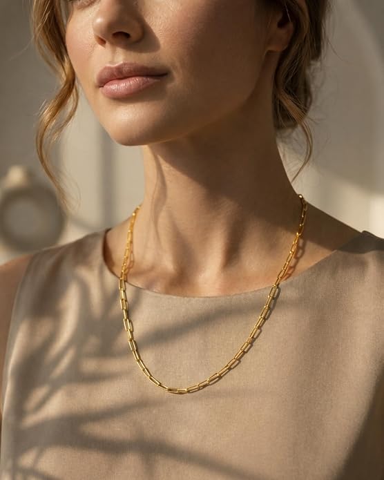 Paperclip Chain Necklace for Women | Sterling Silver or 14K Gold Plated | 2.8mm 3.2mm 5.5mm | 16–30 Inch Italian Link Layering Chain
