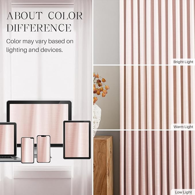Pinch Pleated Curtains 100% Blackout Linen Curtains 90 Inches Long for Bedroom Living Room, Pink Memory Trained Thermal Insulated Room Darkening Window Pleat Drapes with Hooks, 2 Panels, 40"Wx90"L