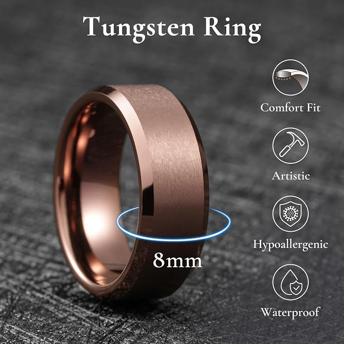 King Will Tungsten Men's Wedding Ring - Available in 6mm to 10mm, Black/Silver, Matte Finish, Beveled Polished Edge, Comfort Fit
