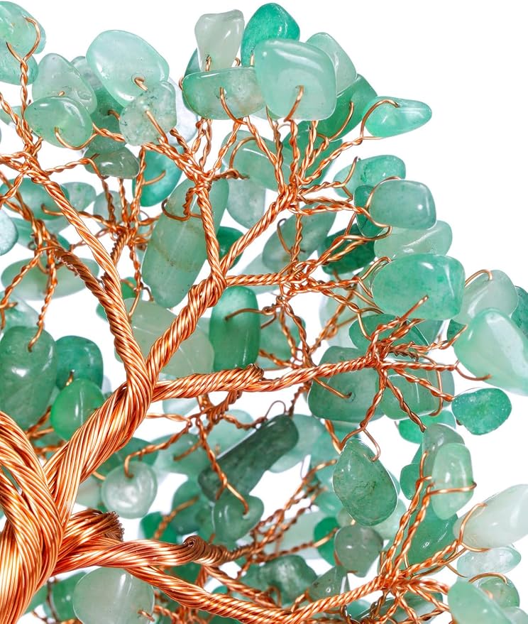 Jovivi Natural Green Aventurine Healing Crystal Money Tree on Amethyst Cluster Geode Druzy Base Feng Shui Crystals for Home Office Desk Decorations, Wealth, Good Luck