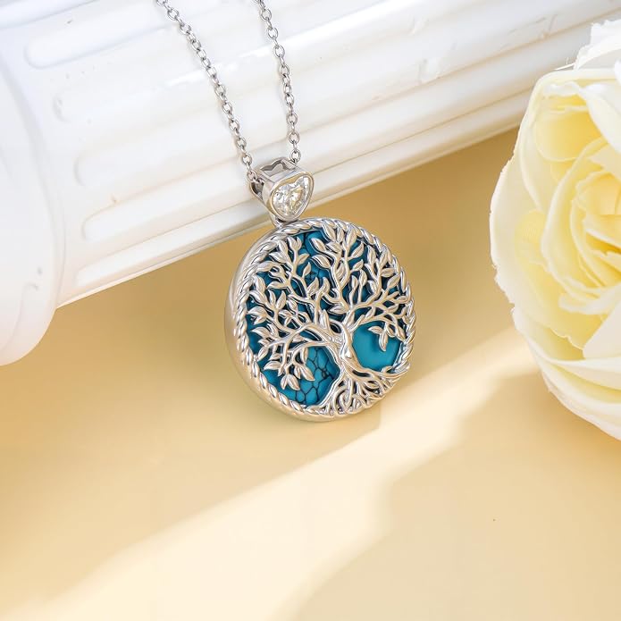 Tree of Life Moissanite Necklace, 925 Sterling Silver 0.5 Carat Moissanite Abalone Shell/Opal/Black Onyx/Turquoise/Malachite/Tiger Eye Stone Tree of Life Pendant Necklaces Jewelry Gift for Women Mom