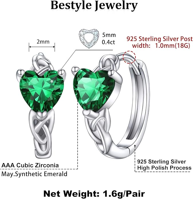 Bestyle 925 Sterling Silver Huggie Hoop Earrings Small Birthstone Hoop Earrings for Women Hypoallergenic Silver Huggie Earring,Great Birthday Earrings Gift for Daughter Wife Mom