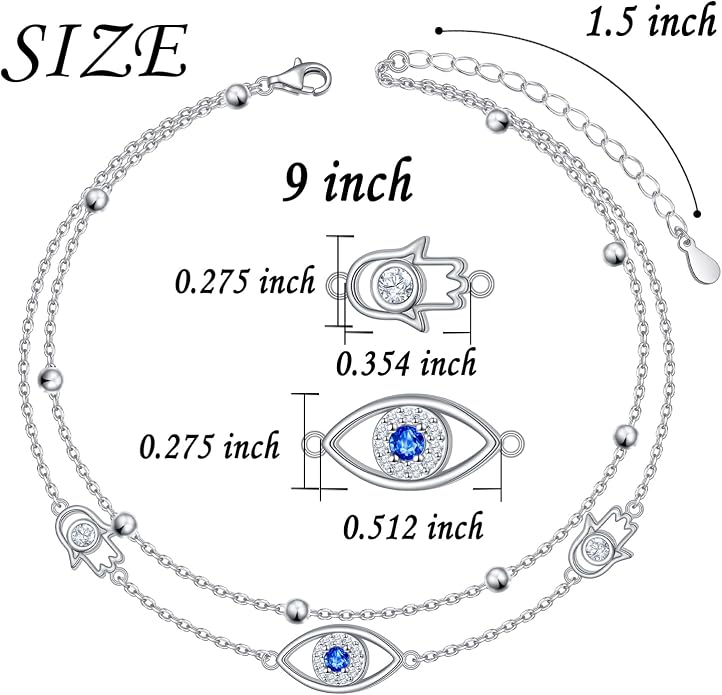 Anklets for Women 925 Sterling Silver Blue Evil Eye Infinity Butterfly Adjustable Multilayer Layered Summer Beach Ankle Bracelet Foot Chain Jewelry for Women