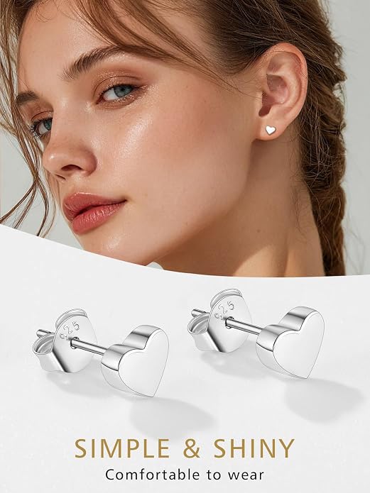 FindChic Hypoallergenic Sterling Silver Small Bar/Heart/Dot/Triangle/Butterfly/Lightning Studs Earrings Minimalist Geometric Jewelry Valentine Gifts for Women Men Girls, with Gift Box