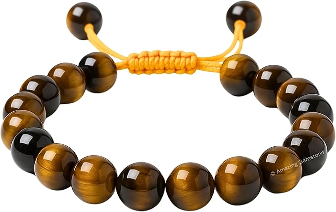 Amazing Gemstone Tiger Eye Bracelet for Women Men's Gifts - Protection Healing Crystal Bracelet - 8mm Gemstone Beaded Adjustable Bracelet