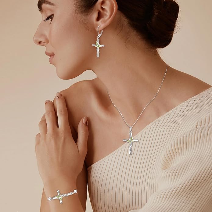 Cross Necklace for Women 925 Sterling Silver Butterfly Necklace Birthstone Pendant Created Gemstone Jewelry Gifts for Women