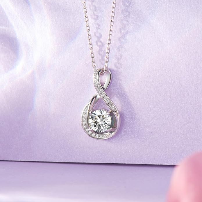 925 Sterling Silver Birthstone Necklace for Women Infinity Necklaces Birthday Anniversary Fine Jewelry Gifts for Mother Women, Adjustable Chain