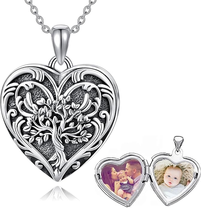 SOULMEET Personalized Silver Locket Necklace That Holds Pictures Photo Keep Someone Near to You, Memorial Custom Lockets Necklaces Letters Engraving for His Her