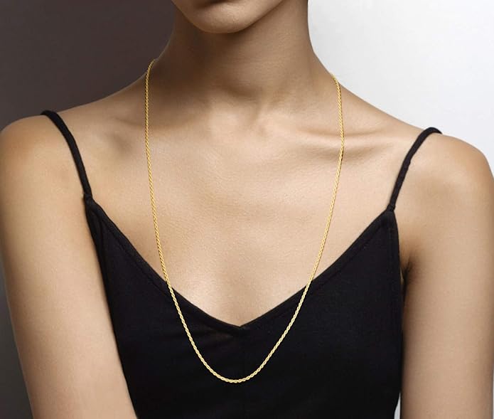 Miabella Italian 18K Gold Plated 925 Sterling Silver 2mm, 3mm Diamond-Cut Braided Rope Chain Necklace for Men Women, Made in Italy