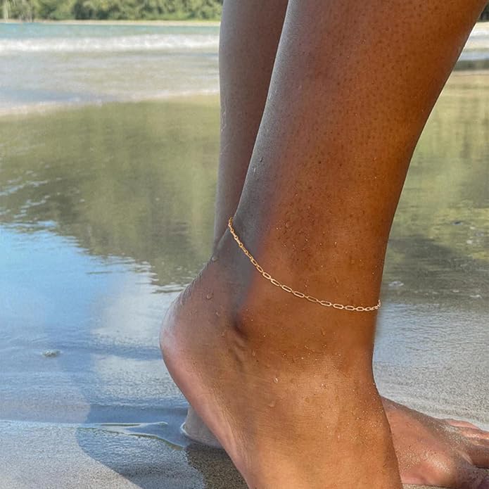 LOYATA Anklet Bracelet 14K Gold Plated Dainty Anklet Chain Waterproof Gold Chain Anklet for Women Cuban Beach Anklet Jewelry Gifts for Women