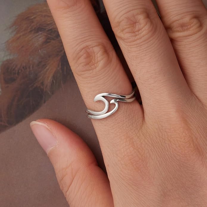 MUNDELL 925 Sterling Silver Simple Multi-layer Leaf Adjustable Ring Green Lucky Leaves Statement Ring for Women Promise Ring Fine Jewelry