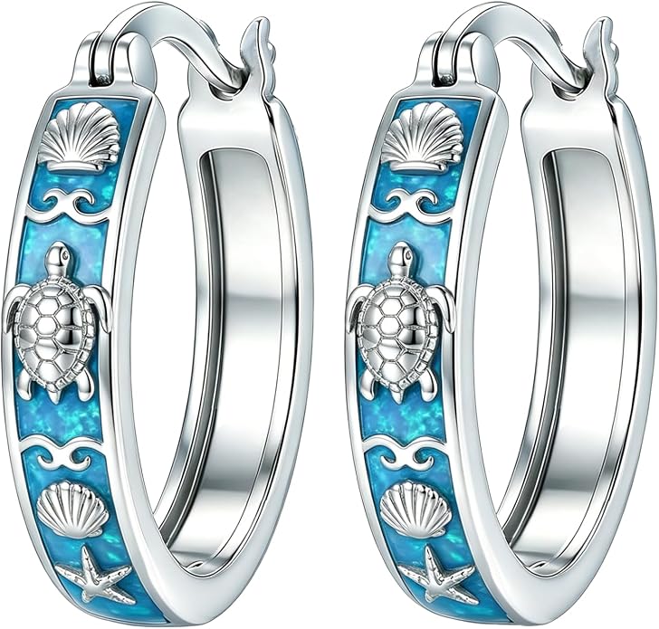 Opal/Turquoise Huggie Earrings 925 Sterling Silver Opal/Turquoise Small Animal Huggie Hoop Earrings Animal Huggies Earring Jewelry Gifts for Women Mom Her