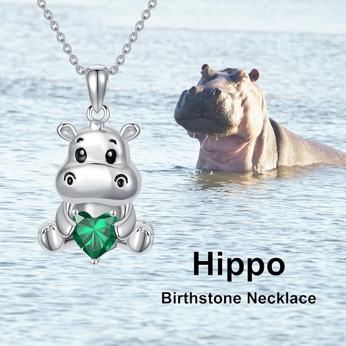 PROESS Animal Birthstone Necklace 925 Sterling Silver Otter/Axolotl/Hippo/Elephant/Dachshund/Monkey/Red Panda Pendant Necklace Animal Birthstone Jewelry Gifts for Women