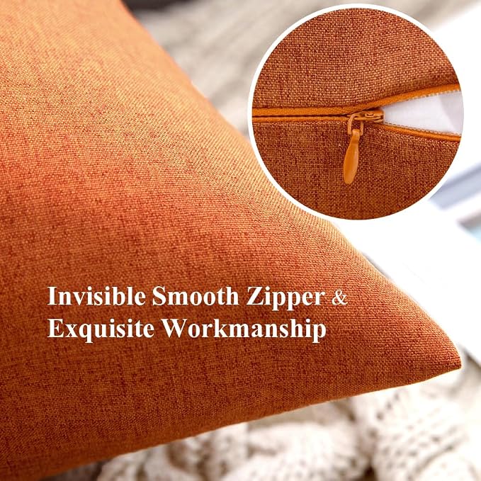 MIULEE Pack of 2 Decorative Outdoor Solid Waterproof Throw Pillow Covers Faux Linen Garden Farmhouse Cushion Cases for Summer Patio Tent Balcony Couch Sofa 12x12 Inch Orange
