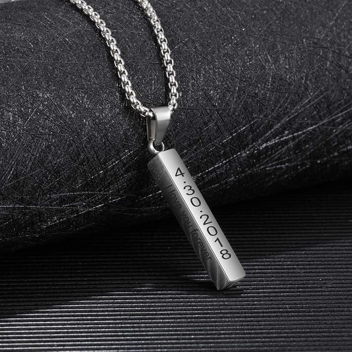 Personalized Men's Name Bar Necklace Engraved Initial Name Stainless Steel Vertical Bar Necklace for Father Husband Boyfriend Birthday