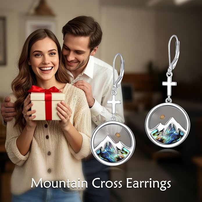 AOBOCO Mustard Seed Earrings for Women Sterling Silver Mountain Cross Earrings Dangle Christian Religion Jewelry Mothers Day Birthday for Mom Wife Friends