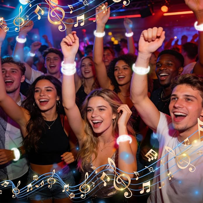 24 Pack Light UP Bracelets Sound Activated Flashing Wristbands Music Control Glow in the Dark Bracelets for Rave Game Prizes Carnival Concerts Night Events Mardi Gras Party Favors