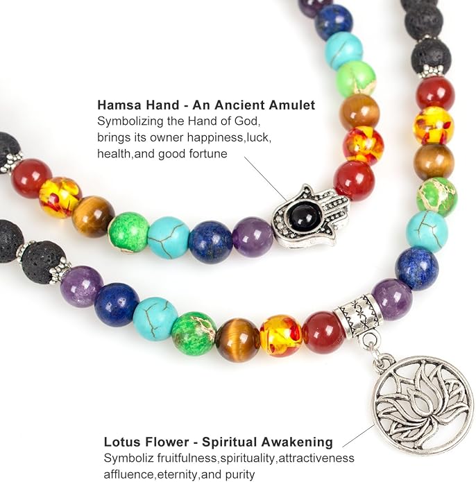 108 Mala Beads Necklace 7 Chakra Tree of Life Pendant Prayer Buddha Bracelets Healing Stone Yoga Men Women Jewelry