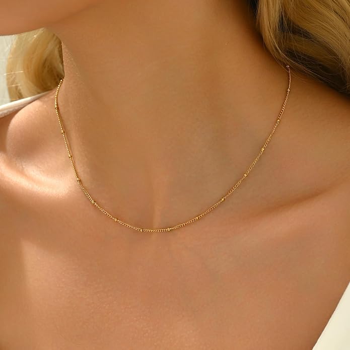 Gold Chain Necklace for Women Dainty Simple Satellite Beaded Twisted Chain Choker Necklace Everyday Jewelry Christmas Gifts