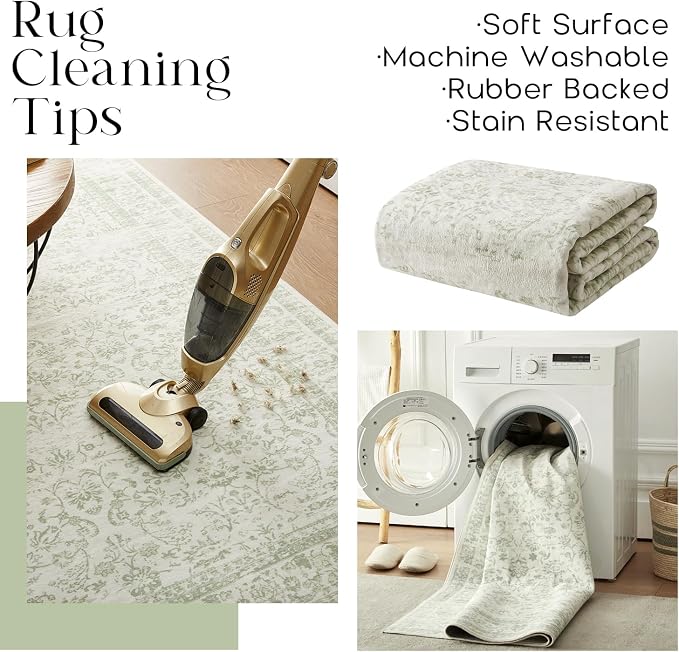 Boho Font Door Mat for Indoor Entrance Washable Non Slip Vintage Floral Aesthetic 3x5 Area Rugs for Entryway Entry,Sage Green
