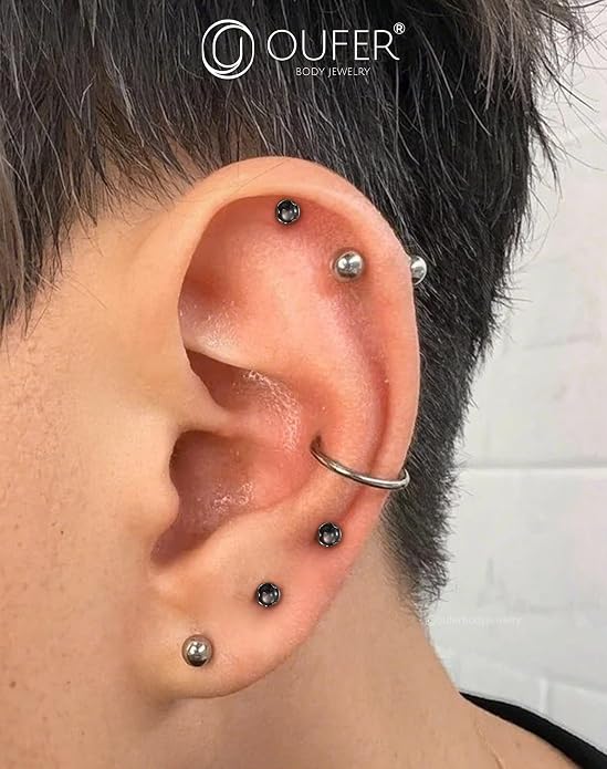 OUFER Cute Kitten Helix Piercing, Silver 16G Helix Earrings Flat Back Internally Threaded Helix Cartilage Piercing Jewelry for Women Men-8MM-6MM