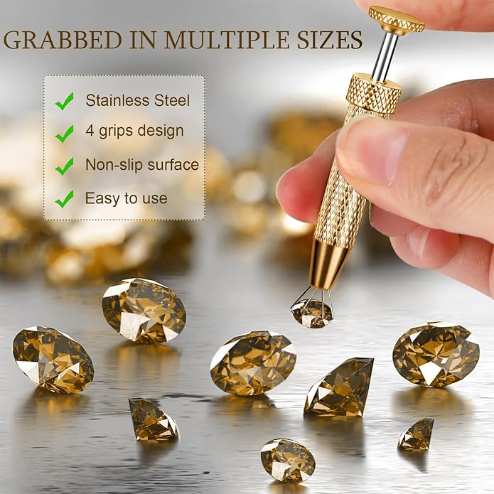 ONESING 2Pcs Piercing Ball Grabber Tool for Changing Jewelry, Stianless Steel Flat Back Earring Applicator Internally Threaded Push Pin Piercing Grabber Tool, Anti Slip 4 Claw Gem Ball Grabber Tool