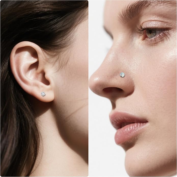 Vsnnsns 14K Gold Plated 16G 18G 20G Threadless Nose Rings Studs Flat Back Earrings Stainless Steel Tragus Helix Conch Earrings Stud Snake Bite Lip Rings Labret Medusa Piercing Jewelry for Women Men