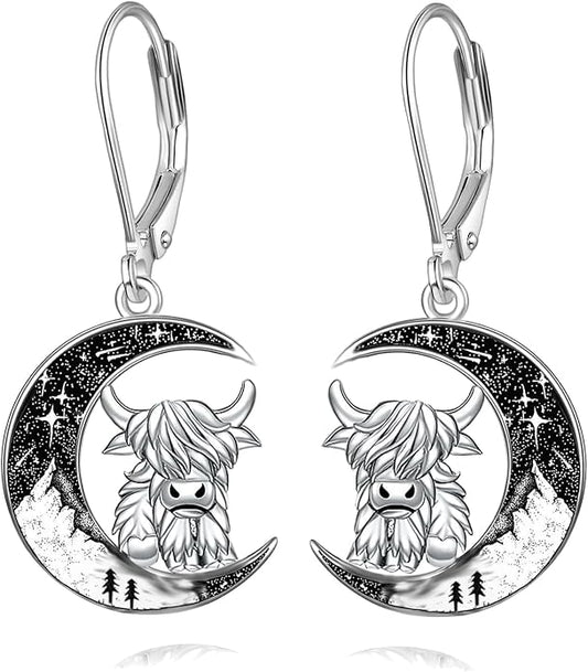 Black Cat/4th of July/Bat/Spider/Pumpkin/Wolf/Bunny/Sun and Moon/Turtle/Raven 925 Sterling Silver Leverback Dangle Earrings Moon Gothic Christmas Earrings Jewelry Gift for Women